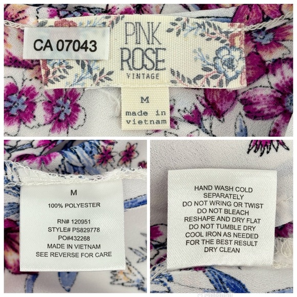 Pink Rose Vintage Blue & Pink Floral Criss Cross V-Neck Short Sleeve Top, Medium - Picture 16 of 16
